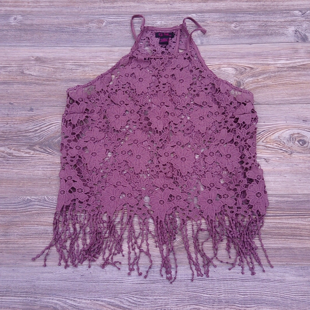 It's Pink Floral Crochet Fringe Tassel Lightweight Halter Tank Top Cover…